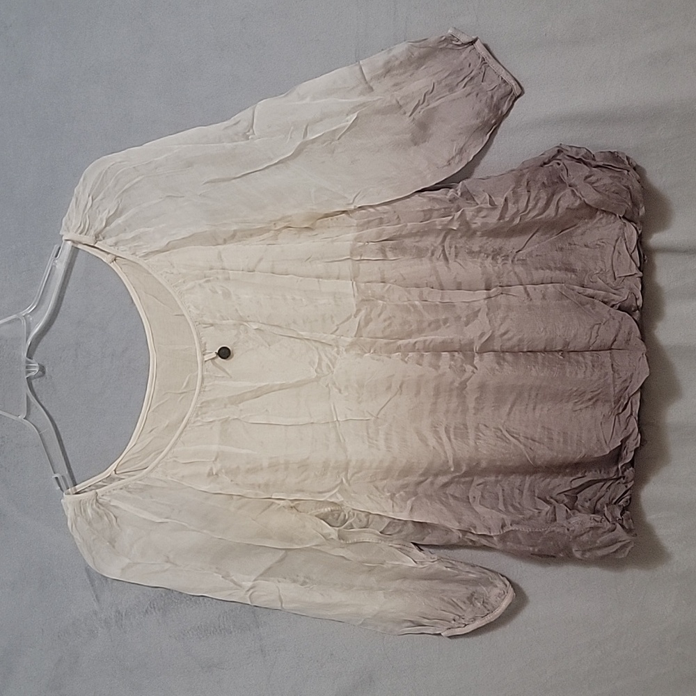Silk Blouse Ivory/Beige Ombre, Size L/XL